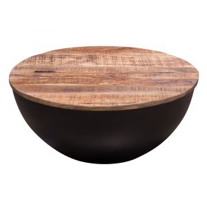 Diamond Sofa - Salem Round Drum Storage Cocktail Table w/ Natural Mango Wood Top & Metal Base - SALEMCTNABL