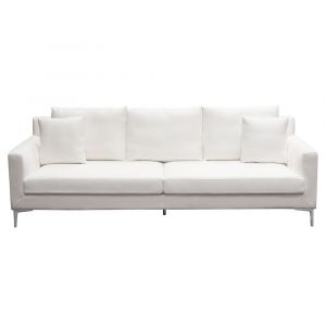 Diamond Sofa - Seattle Loose Back Sofa in White Linen w/ Polished Silver Metal Leg - SEATTLESOWH