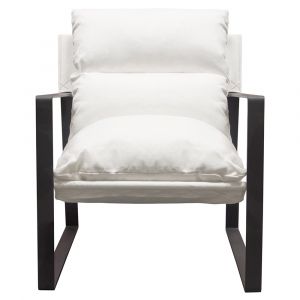 Diamond Sofa - Miller Sling Accent Chair in White Linen Fabric w/ Black Powder Coated Metal Frame - MILLERCHWH