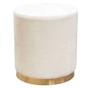 Diamond Sofa - Sorbet Round Accent Ottoman in Cream Velvet w/ Gold Metal Band Accent - SORBET2OTCM