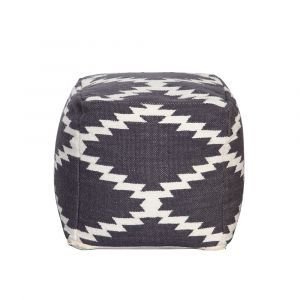 Diamond Sofa - Square Pouf in White/Grey Pattern Wool - POUFSZZ