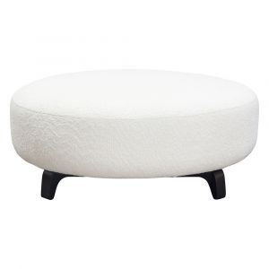 Diamond Sofa - Vesper Round Ottoman in Faux White Shearling w/ Black Wood Leg Base  - VESPEROTWH