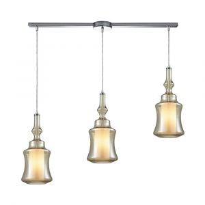 ELK Lighting - Alora 3 Light Linear Bar Pendant In Polished Chrome With Opal White Glass Inside Champagne Plated Glass - 56502/3L