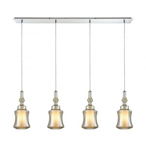 ELK Lighting - Alora 4 Light Linear Pan Pendant In Polished Chrome With Opal White Glass Inside Champagne Plated Glass - 56502/4LP