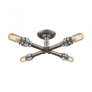 ELK Lighting - Cast Iron Pipe 4 Light Semi Flush In Weathered Zinc - 10686/4