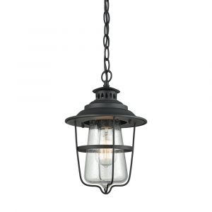 ELK Lighting - San Mateo 1 Light Outdoor Pendant In Textured Matte Black With Clear Seedy Glass - 45121/1
