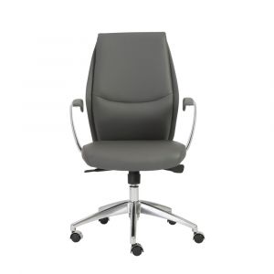 Euro Style - Crosby Low Back Office Chair in Gray with Polished Aluminum Base - 00473GRY