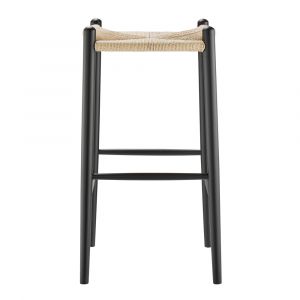 Euro Style - Evelina Bar Stool without Backrest with Black Frame and Natural Rush Seat Set of 1 - 39212-BLK