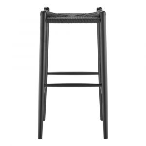 Euro Style - Evelina Bar Stool without Backrest with Black Frame and Rush Seat Set of 1 - 39214-BLK