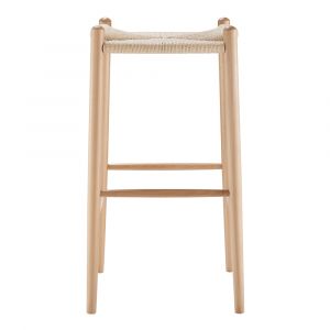 Euro Style - Evelina Bar Stool without Backrest with Natural Frame and Rush Seat Set of 1 - 39212-NAT