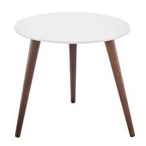 Euro Style - Manon Round Side Table in Matte White with Dark Walnut Legs - 90435-WHT