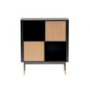 Euro Style - Miriam 33in Cabinet in Black with Natural Wicker - 94220BLK
