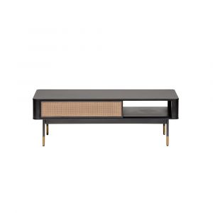 Euro Style - Miriam 47in Coffee Table in Black with Natural Wicker - 94224BLK