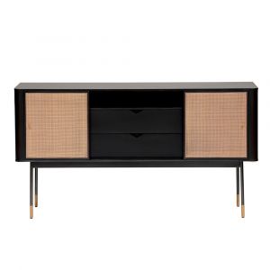 Euro Style - Miriam 59in Sideboard in Black with Natural Wicker - 94216BLK
