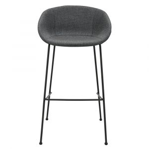 Euro Style - Zach Bar Stool In Gray-Blue Fabric and Matte Black Legs Set of 2 - 30495GRYBLU