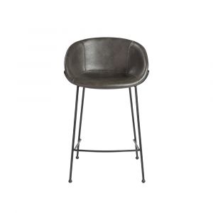 Euro Style - Zach Counter Stool with Dark Gray Leatherette and Matte Black Legs (Set of 2) - 30491DKGRY