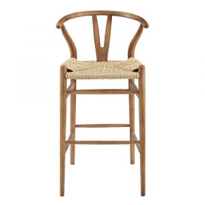 Euro Style - Evelina Outdoor Bar Stool in Heat Treated Ash Frame in Golden Ash Color and Natural Rattan Seat - 39204-GLDASH