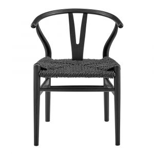 Euro Style - Evelina Outdoor Side Chair in Heat Treated Ash Frame in Matte Black Color and Black Rattan Seat (Set of 2) - 39202-BLK