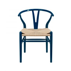 Euro Style - Evelina Side Chair in Midnight Blue and Natural Rush Seat (Set of 2) - 08157MBLU