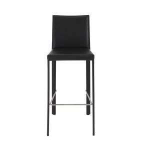 Euro Style - Hasina Bar Stool in Black with Polished Stainless Steel Legs (Set of 2) - 38625BLK