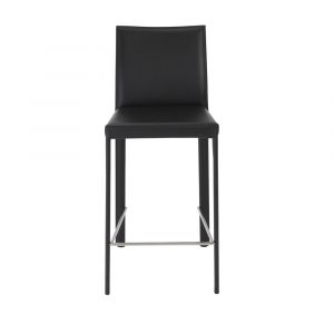 Euro Style - Hasina Counter Stool in Black with Polished Stainless Steel Legs (Set of 2) - 38626BLK
