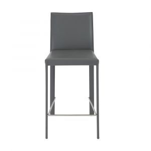 Euro Style - Hasina Counter Stool in Gray with Polished Stainless Steel Legs (Set of 2) - 38626GRY