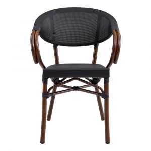 Euro Style - Jannie Stacking Armchair in Black Textylene Mesh with Brown Frame (Set of 2) - 90392BLK