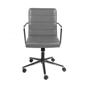 Euro Style - Leander Low Back Office Chair in Gray with Brushed Nickel Armrests/Base - 01283GRY