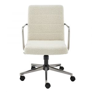 Euro Style - Leander Low Back Office Chair in Ivory with Brushed Nickel Armrests/Base - 01283-IVRY