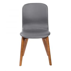 Euro Style - Mai Side Chair in Gray Leatherette with Walnut Stained Solid Wood Legs - Set of 2 - 38880GRY-MP2
