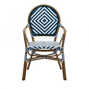 Euro Style - Orla Stacking Armchair in Blue/White Polyethylene Rattan with Light Brown Powder Coated Frame (Set of 2) - 90528