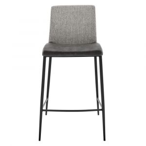 Euro Style - Rasmus-C Counter Stool with Dark Gray Leatherette and Light Gray Fabric with Matte Black Legs (Set of 2) - 30572DKGRY
