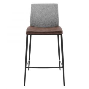 Euro Style - Rasmus-C Counter Stool with Light Brown Leatherette and Gray Fabric with Matte Black Legs (Set of 2) - 30572LTBRN
