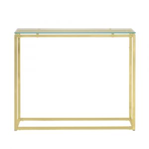 Euro Style - Sandor Console Table with Clear Tempered Glass Top and Matte Brushed Gold Frame - 28033MBG_CLOSEOUT