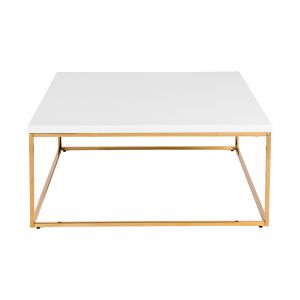 Euro Style - Teresa Square Coffee Table in White with Brushed High Gloss Gold Stainless Steel Frame - 90176WHT