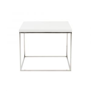 Euro Style - Teresa Square Side Table in White with Polished Stainless Steel Base - 09802WHT