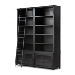 Four Hands - Haiden - Admont Double Bookcase W Ladder-Worn Blk - 240932-001