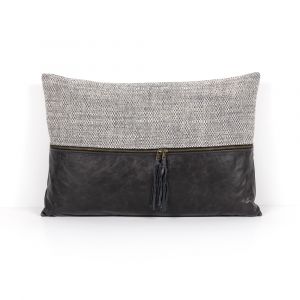 Four Hands - Leather & Linen Pillow - Black - 16
