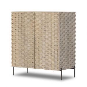 Four Hands - Raffael Bar Cabinet - Carved Stonewash Grey Mango - 106414-006