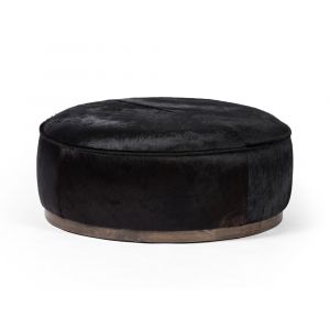 Four Hands - Sinclair Large Round Ottoman - Dark Hair on Hide - 106119-014