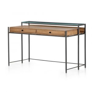 Four Hands - Travis Desk - Smoked Honey - Gunmetal - Tempered Glass - 109389-001 - CLOSEOUT