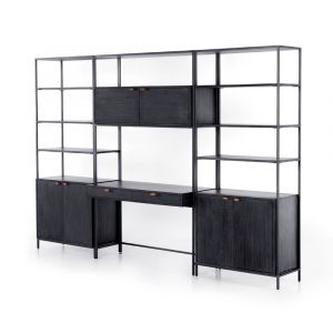 Four Hands - Trey Modular Wall Desk With 2 Bookcases - Black Wash Poplar - 228708-001