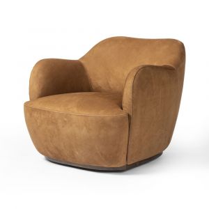 Four Hands - Westgate - Julius Swivel Chair - Nubuck Cognac - 239124-003