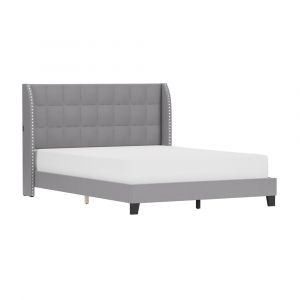 Hillsdale Furniture - Buchanan Upholstered Tufted Queen Platform Bed with 2 Dual USB Ports, Smoke Gray Fabric - 2743-500