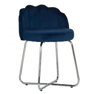 Hillsdale Furniture - Catalina Metal Vanity Stool, Chrome with Dark Blue Fabric - 51107