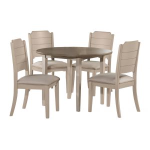 Hillsdale Furniture - Clarion Wood 5 Piece Round Drop Leaf Dining Set with Side Chairs, Sea White - 4542DTB5C2