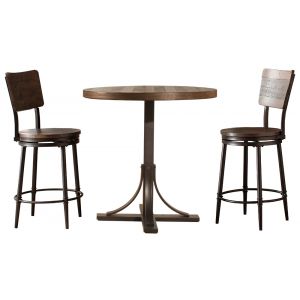 Hillsdale Furniture - Jennings 3 Piece Counter Height Dining Set with Metal Pedestal Base and Panel Back Swivel Counter Stools, Distressed Walnut - 4022CDPS3PC