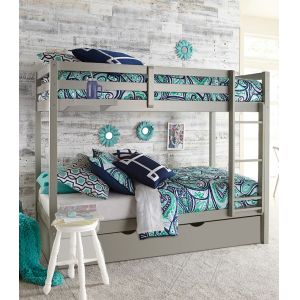 Hillsdale Kids and Teen - Caspian Twin Over Twin Bunk Bed with Trundle and Hanging Nightstand, Gray - 2177TBHNT