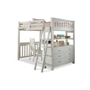Hillsdale Kids and Teen - Highlands Wood Full Loft Bed with Desk, Chair, and Hanging Nightstand, White - 12080NDCHN