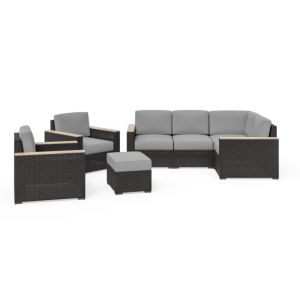 HomeStyles Furniture - Outdoor 4 Seat Sectional, Arm Chair Pair and Ottoman - 6801-411D9-T